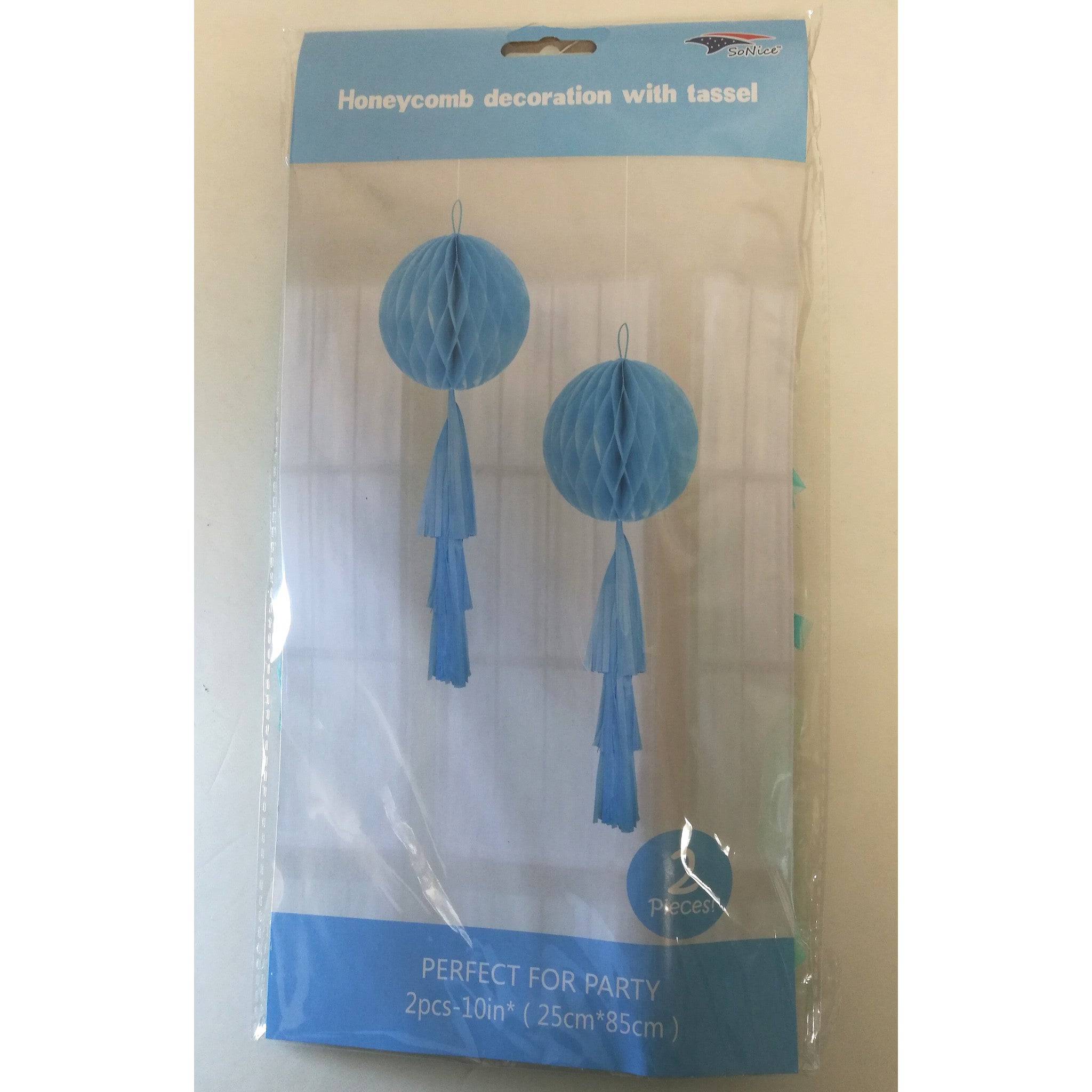 Honeycomb + Tassel Light Blue 2pc